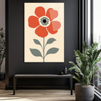 Kırmızı Çiçekli Modern Minimalist Cam Tablo