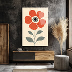 Kırmızı Çiçekli Modern Minimalist Cam Tablo