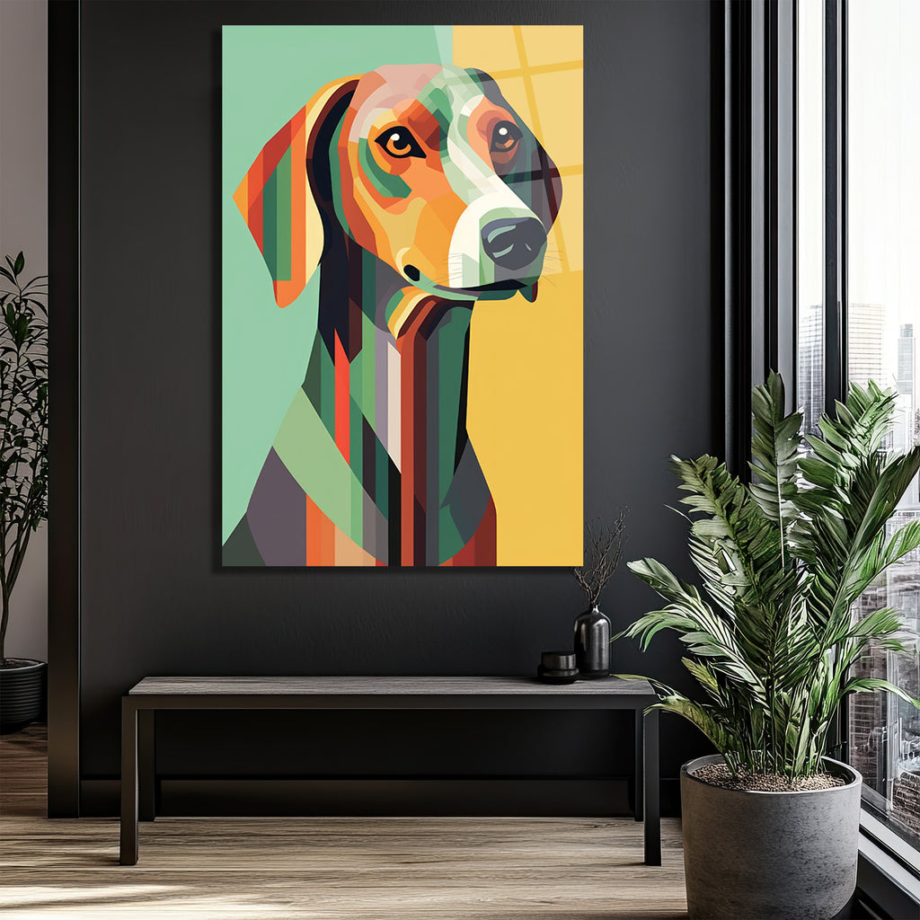 Modern Geometrik Köpek Sanatı Cam Tablo