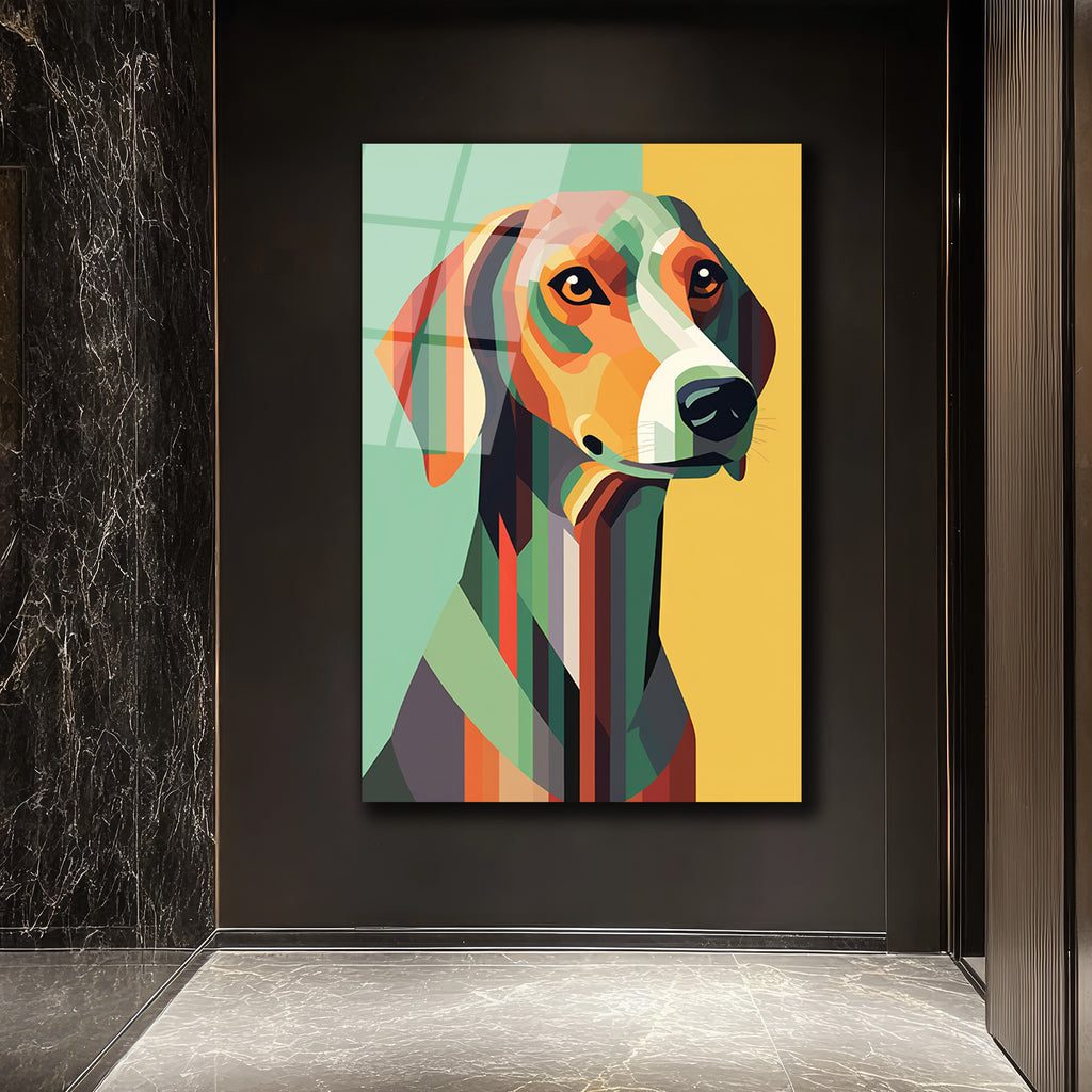 Modern Geometrik Köpek Sanatı Cam Tablo