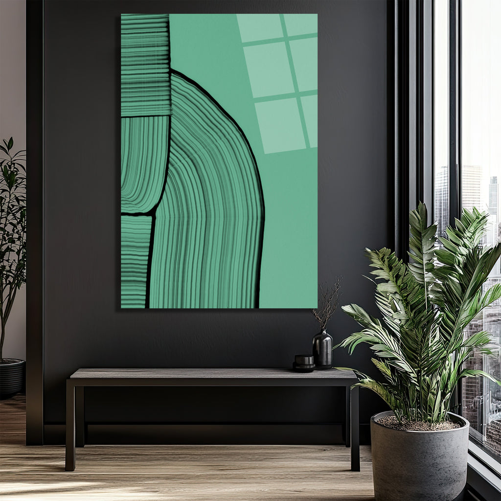 Mint Yeşili Soyut Çizgili Modern Cam Tablo
