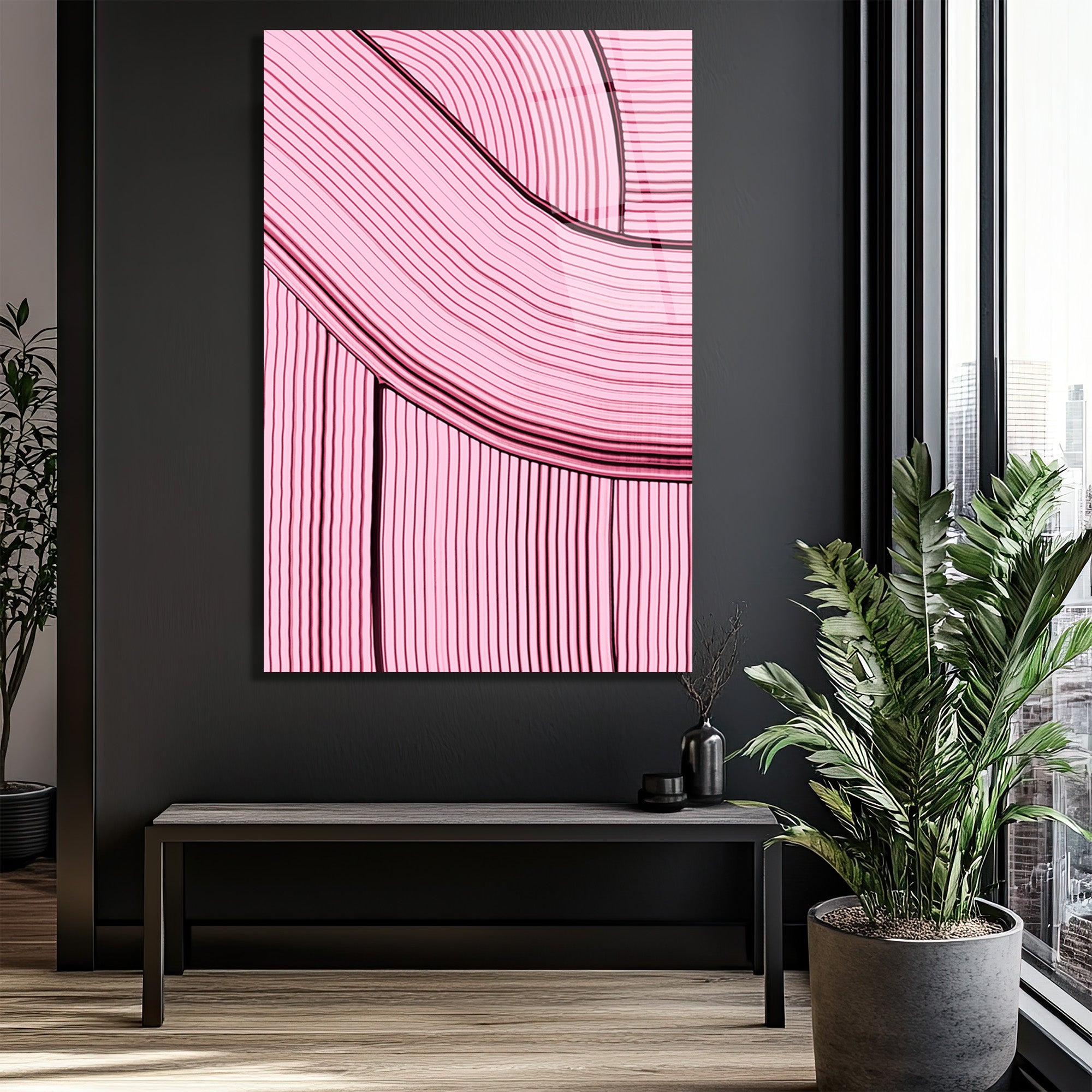 Pembe Rüyalar: Dinamik Çizgili Modern Cam Tablo