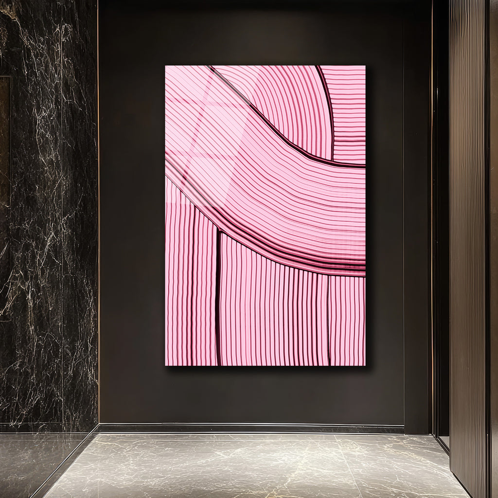 Pembe Rüyalar: Dinamik Çizgili Modern Cam Tablo