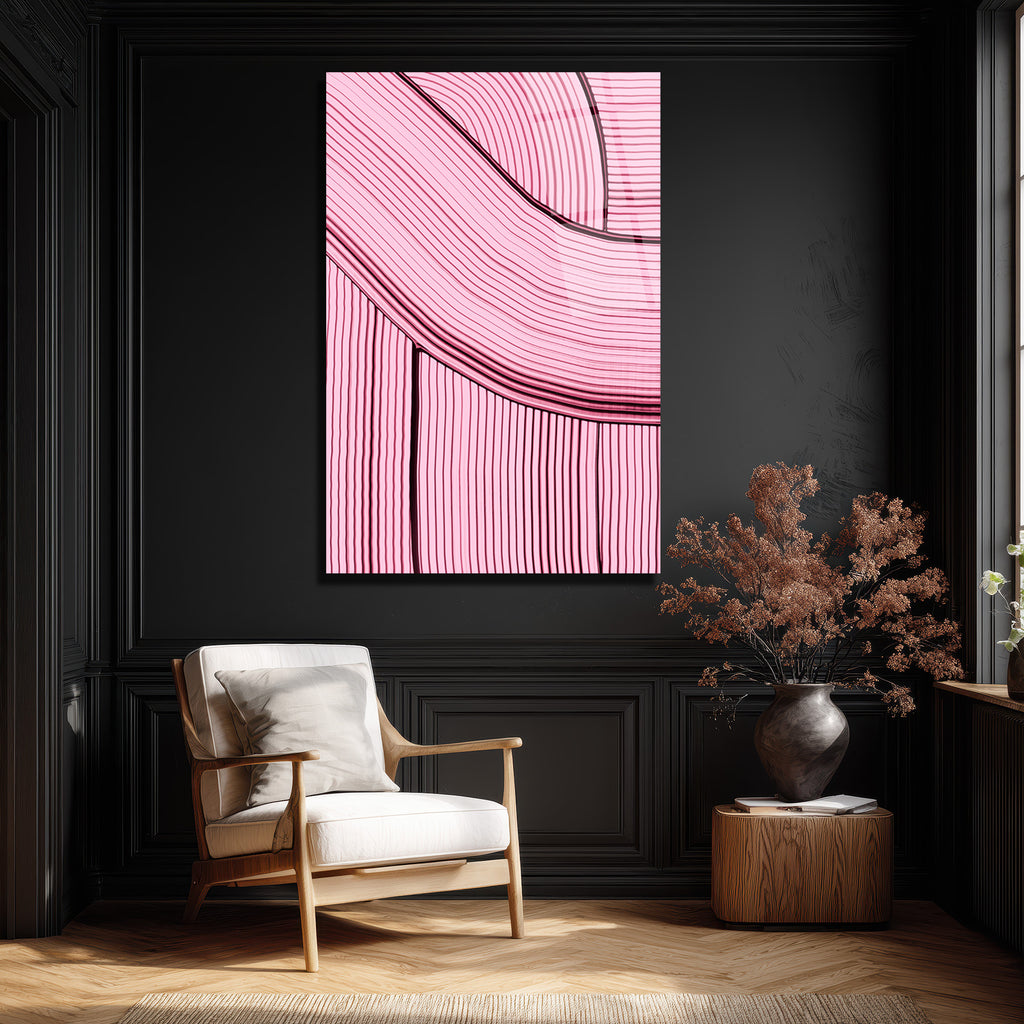 Pembe Rüyalar: Dinamik Çizgili Modern Cam Tablo