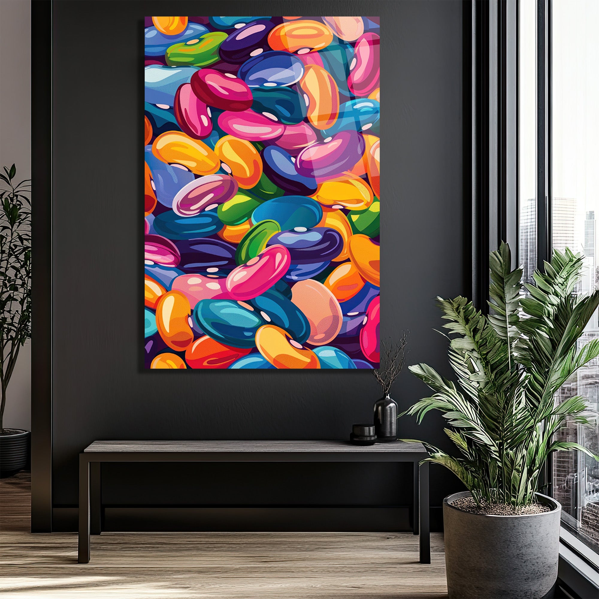 Canlı Renklerin Dansı: Pop Art Fasulyeler Cam Tablo
