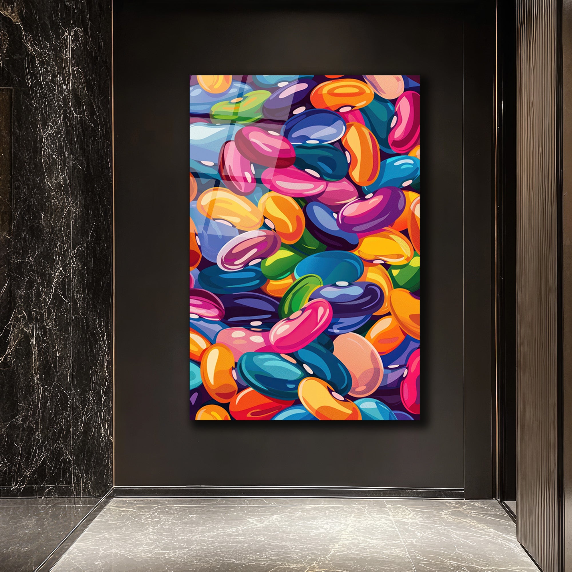 Canlı Renklerin Dansı: Pop Art Fasulyeler Cam Tablo