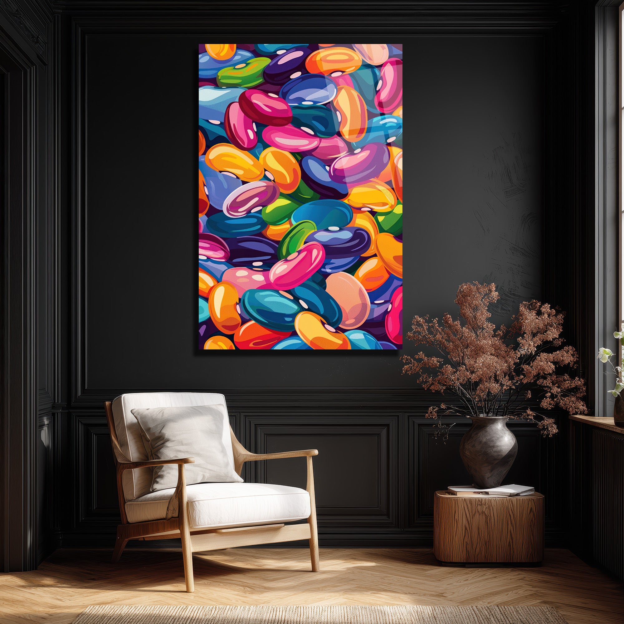 Canlı Renklerin Dansı: Pop Art Fasulyeler Cam Tablo