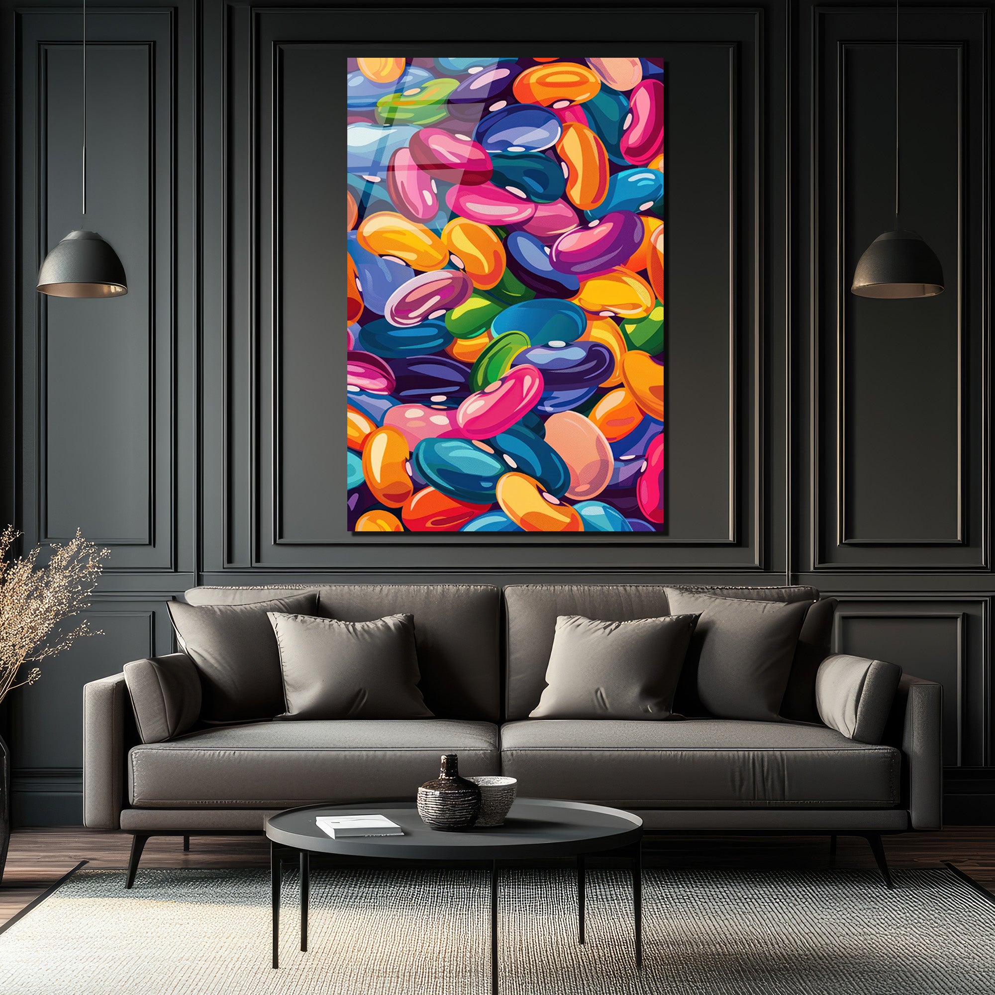Canlı Renklerin Dansı: Pop Art Fasulyeler Cam Tablo