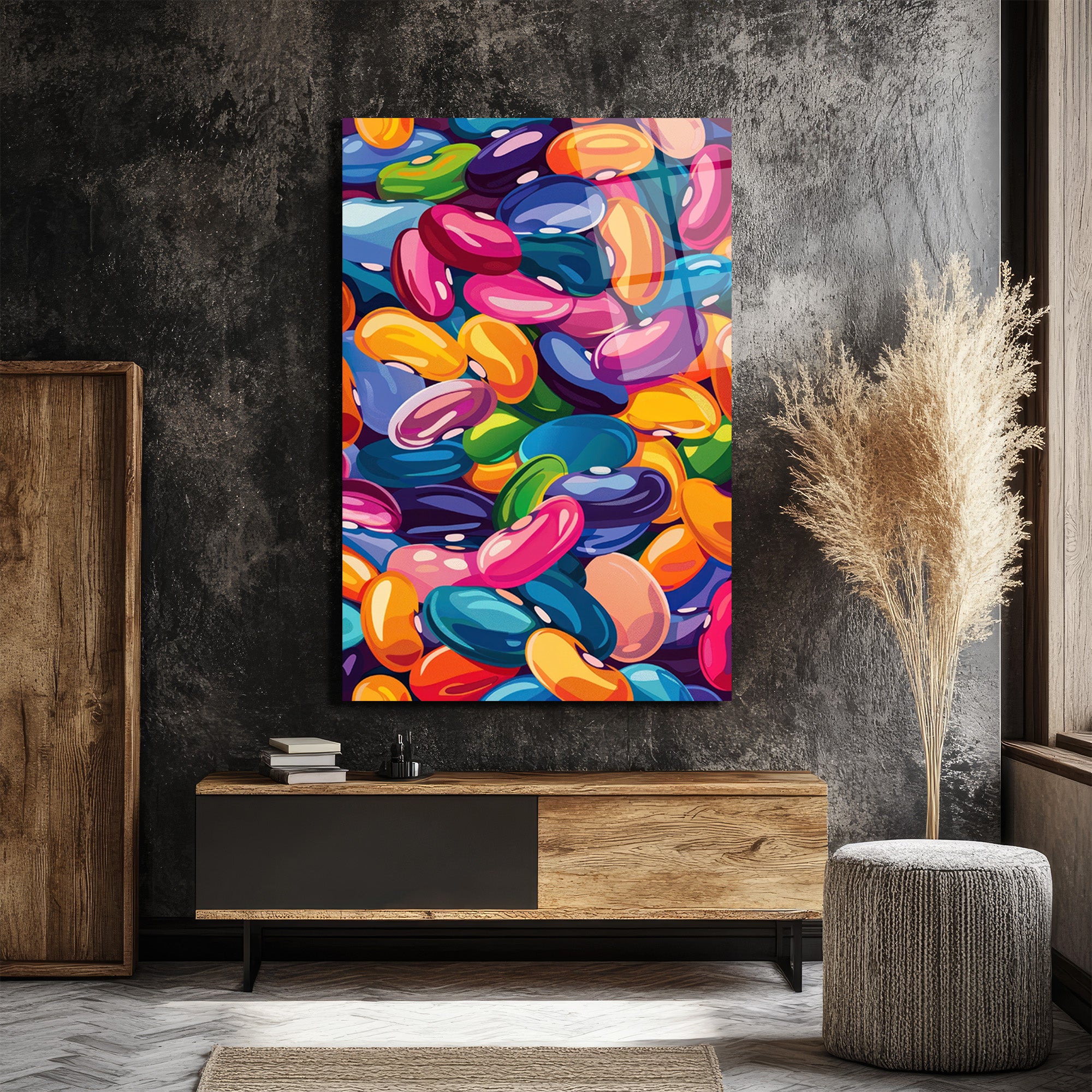 Canlı Renklerin Dansı: Pop Art Fasulyeler Cam Tablo