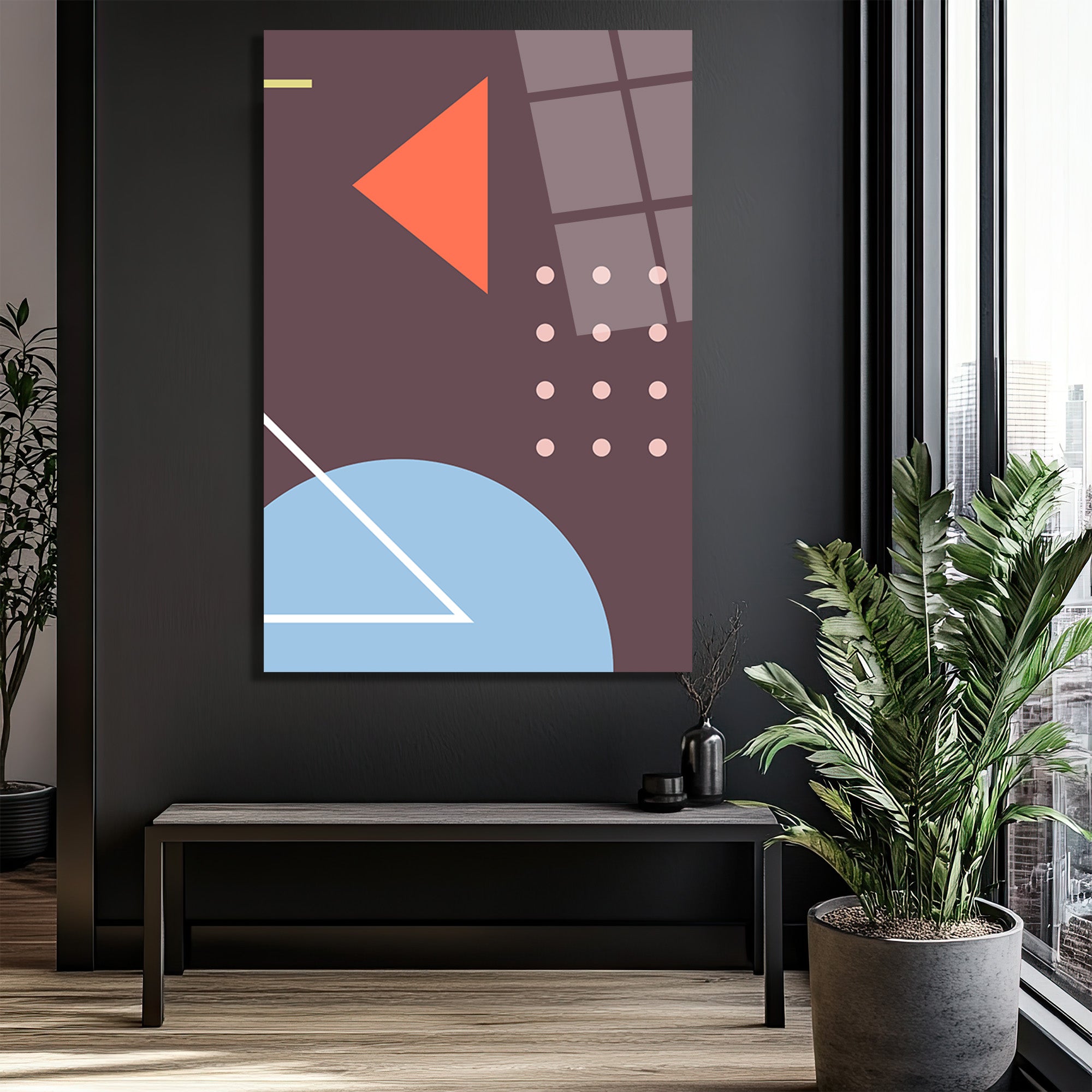 Soyut Geometrik Sanat Cam Tablo - Modern Duvar Dekorasyonu