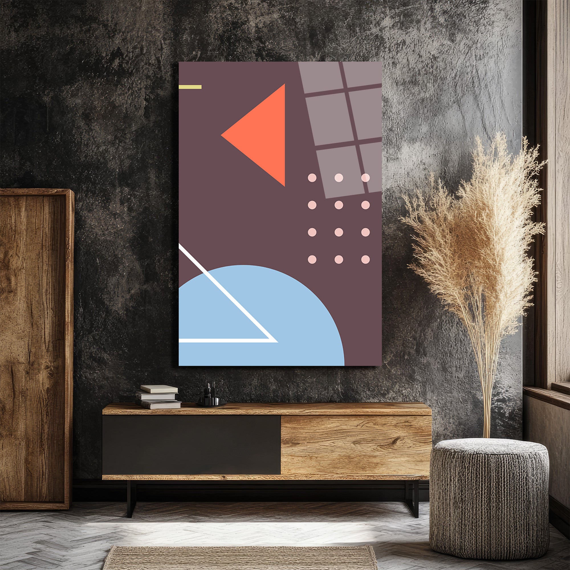 Soyut Geometrik Sanat Cam Tablo - Modern Duvar Dekorasyonu