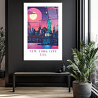 New York City USA Işıltılı Şehir Manzarası Cam Tablo