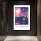 New York City USA Işıltılı Şehir Manzarası Cam Tablo