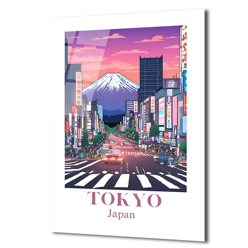 Tokyo Fuji Manzarası Cam Tablo - Japon Şehir Sanatı