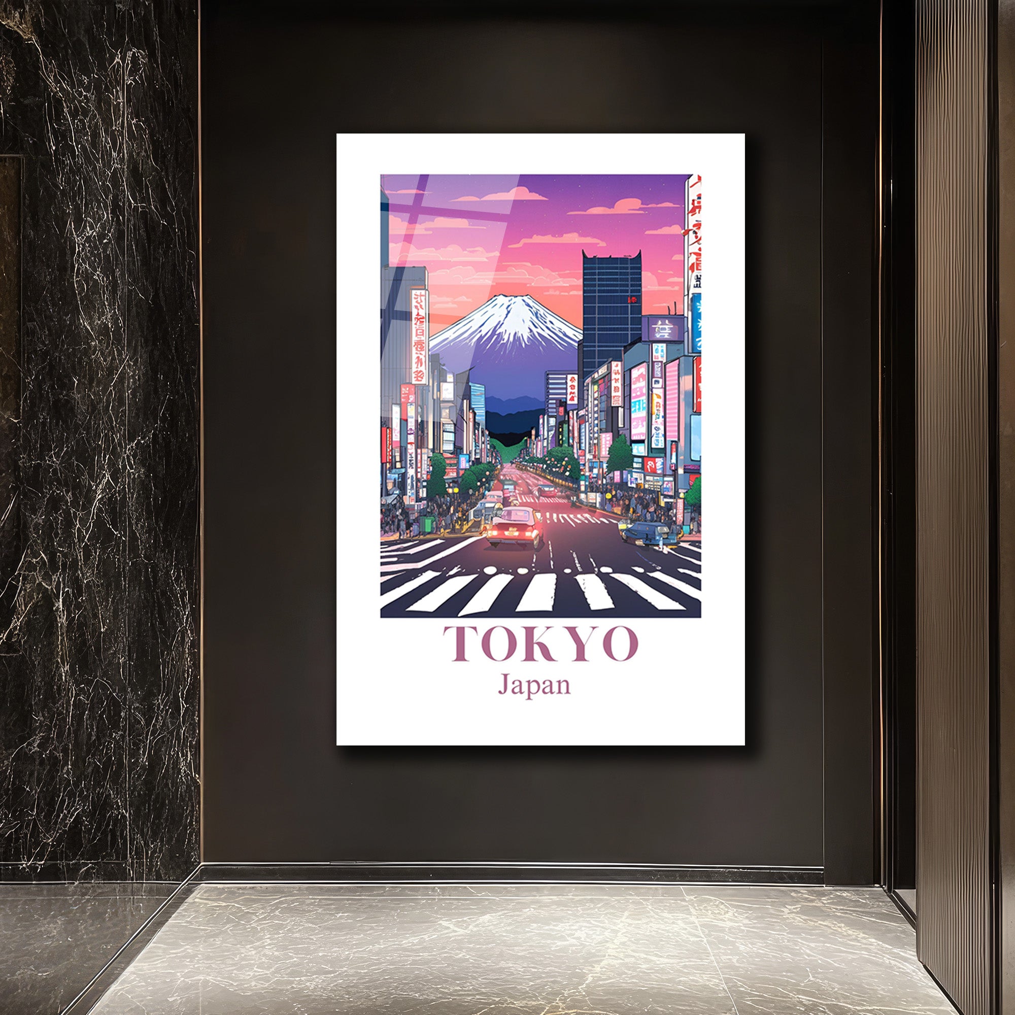 Tokyo Fuji Manzarası Cam Tablo - Japon Şehir Sanatı