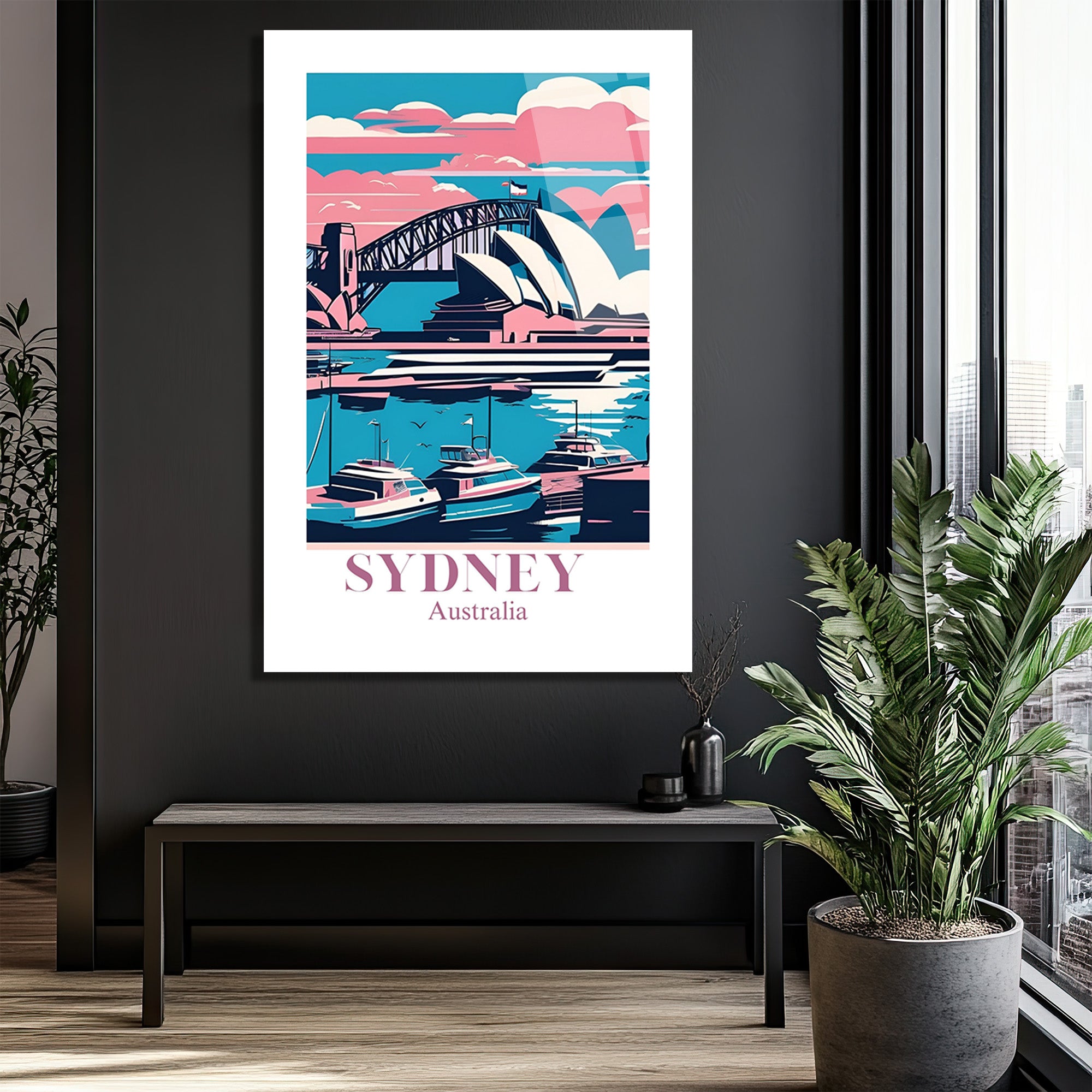 Sydney Manzarası Modern Sanat Cam Tablo - Avustralya Seyahat Temalı