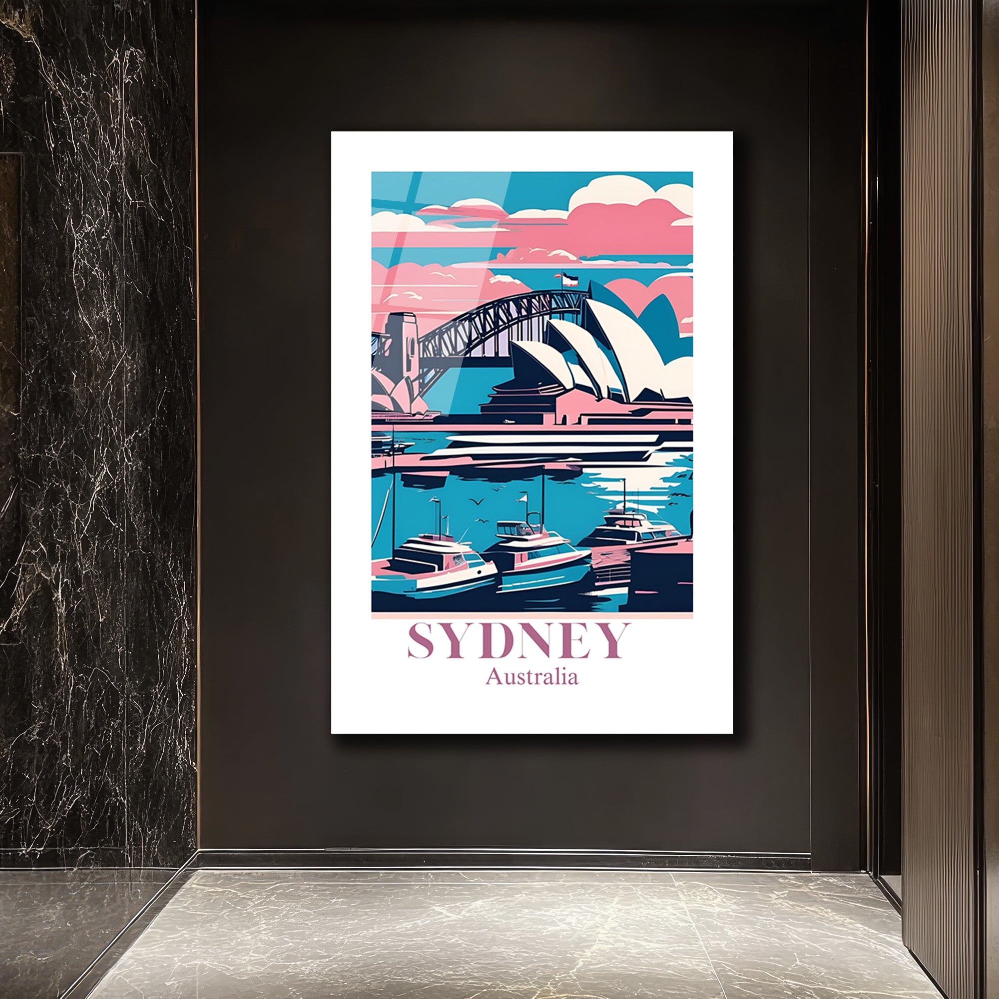 Sydney Manzarası Modern Sanat Cam Tablo - Avustralya Seyahat Temalı