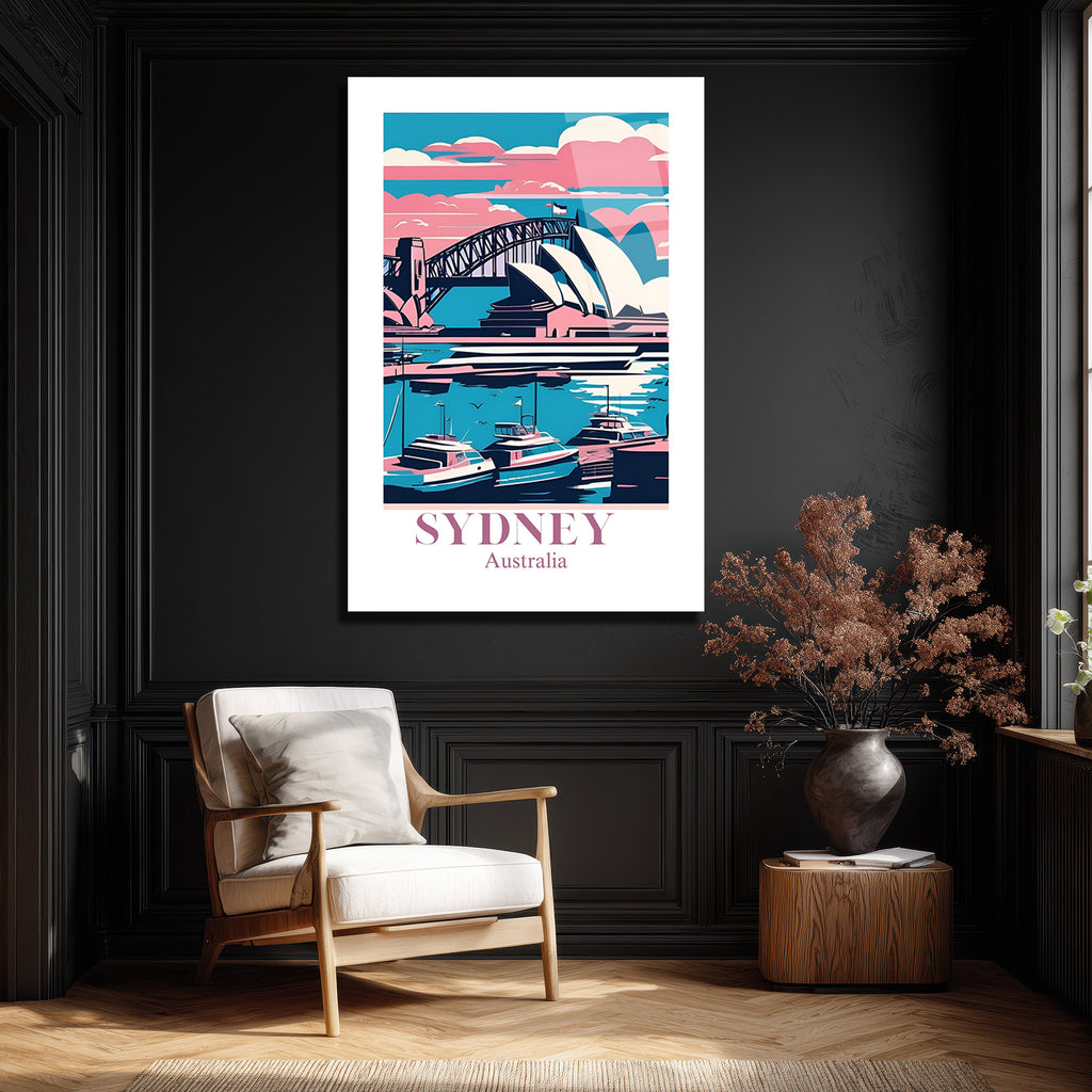 Sydney Manzarası Modern Sanat Cam Tablo - Avustralya Seyahat Temalı