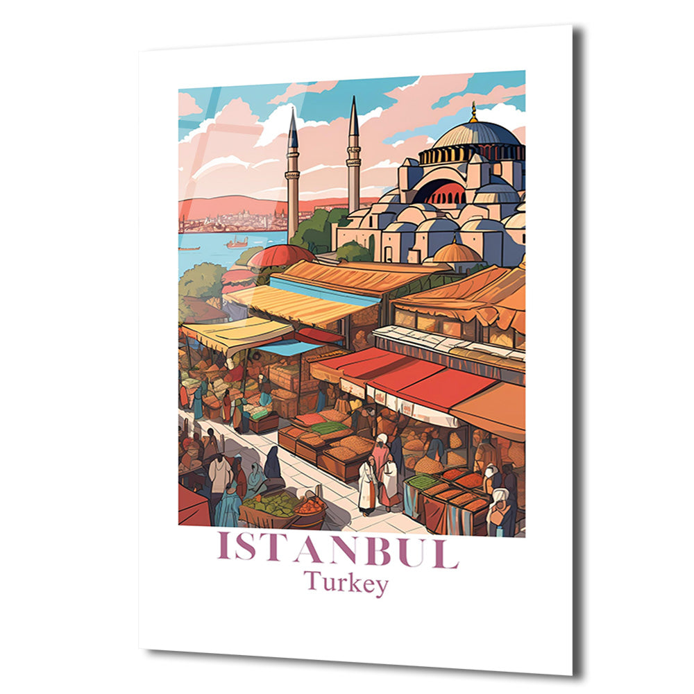 İstanbul Sultanahmet Pazarı Temalı Cam Tablo - Glazella