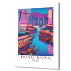 Hong Kong Neon Işıkları Cam Tablo - Şehir Manzarası