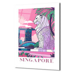Singapur Merlion Marina Bay Sands Pembe Tonlu Modern Cam Tablo