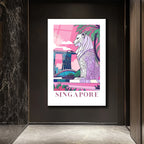 Singapur Merlion Marina Bay Sands Pembe Tonlu Modern Cam Tablo