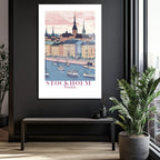 Stockholm Pastel Şehir Manzarası Cam Tablo