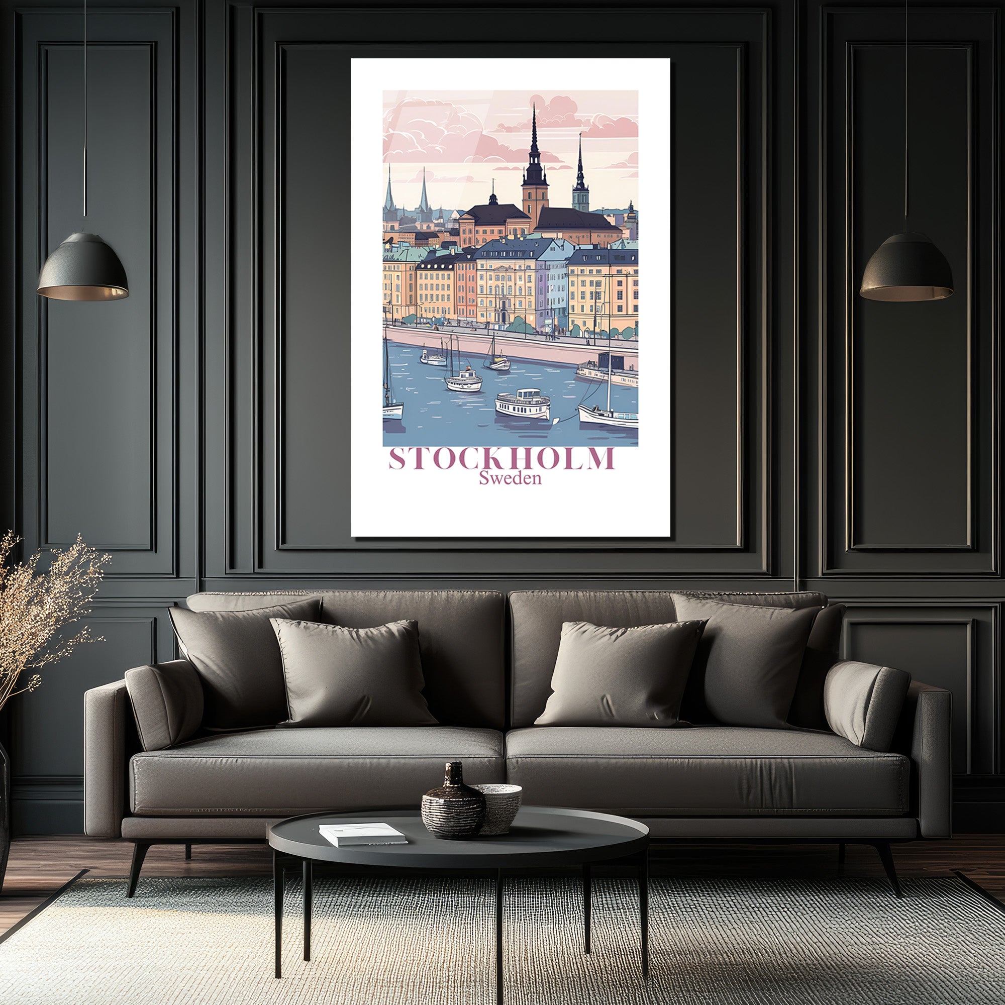 Stockholm Pastel Şehir Manzarası Cam Tablo