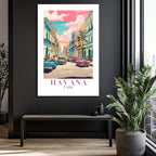 Havana Rüyası Retro Cam Tablo - Küba Sokakları Sanatı