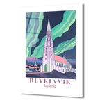 Reykjavik Hallgrímskirkja Kuzey Işıkları Cam Tablo