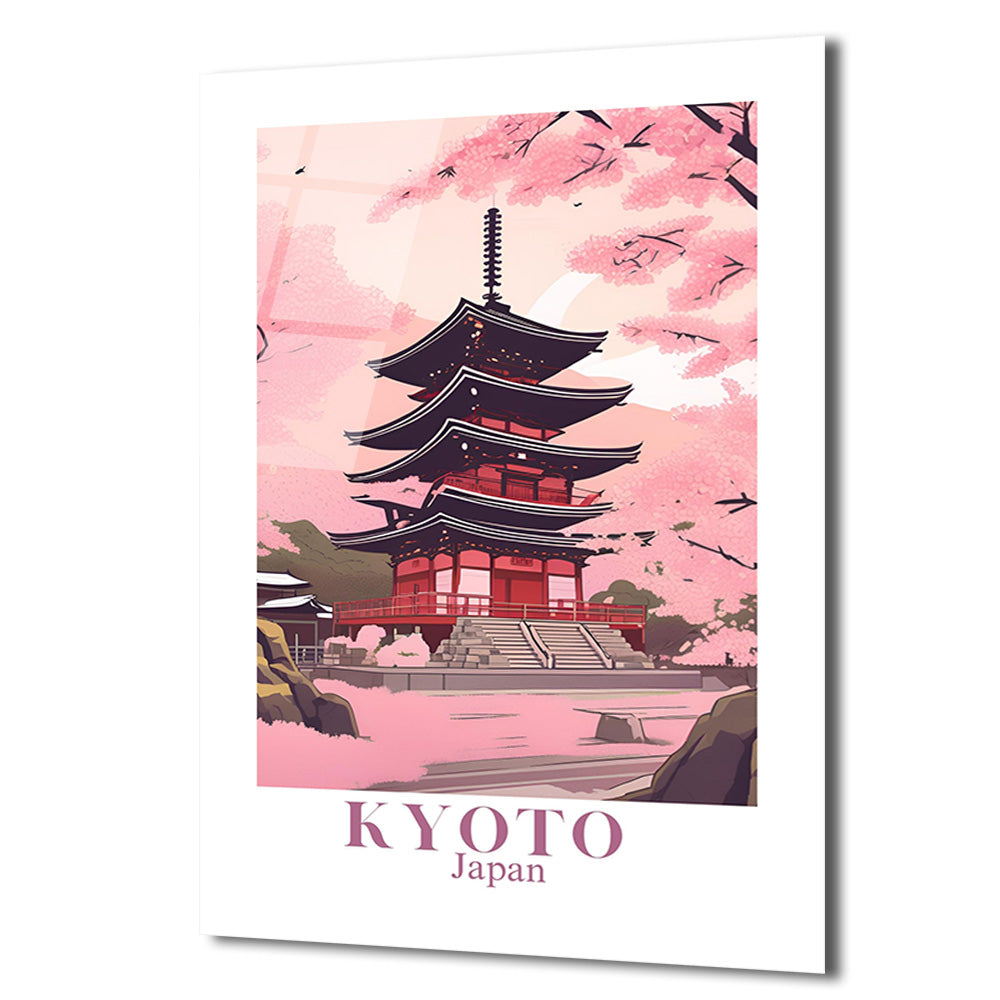 Kyoto Sakura Tapınağı Cam Tablo: Japon Baharının Zarafeti