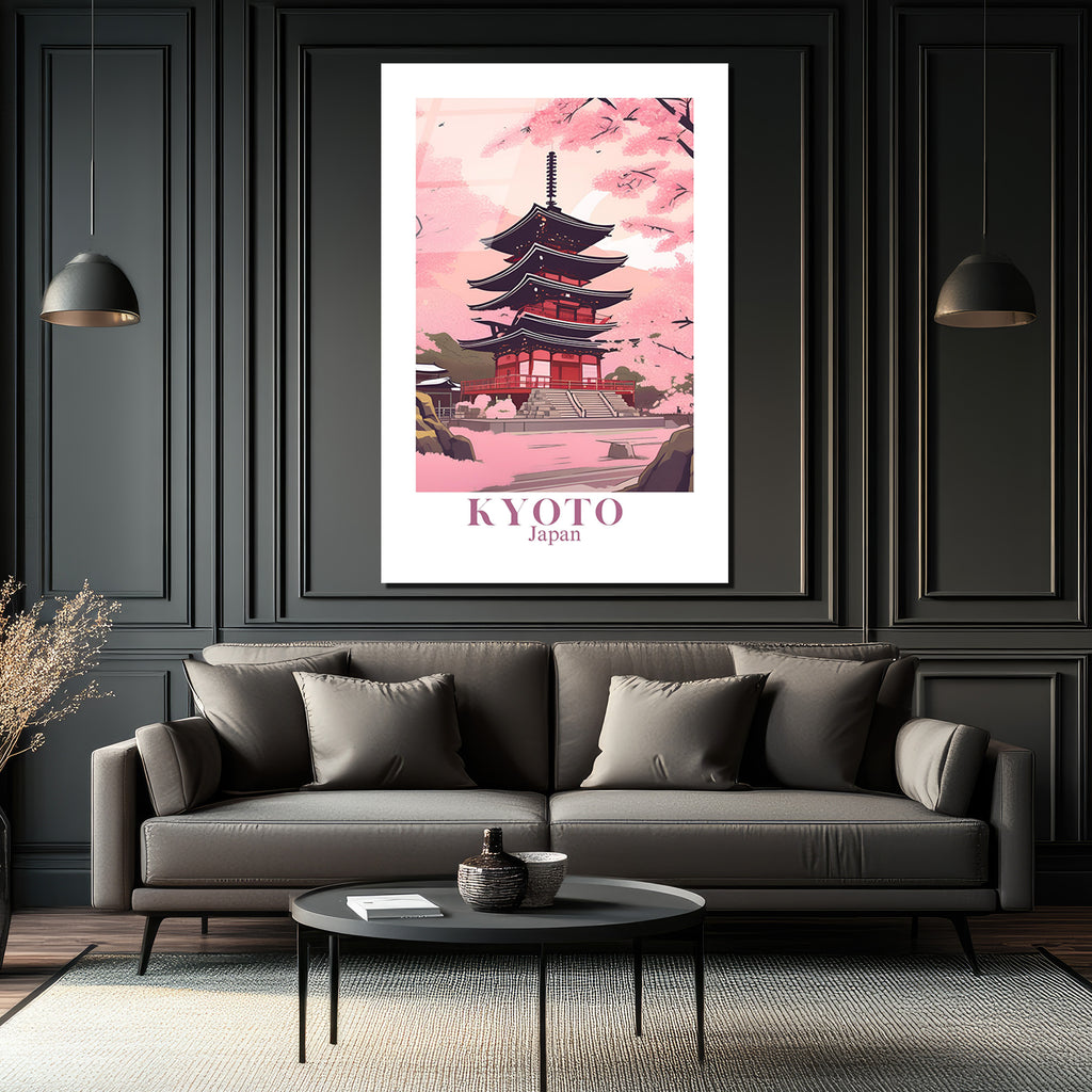 Kyoto Sakura Tapınağı Cam Tablo: Japon Baharının Zarafeti