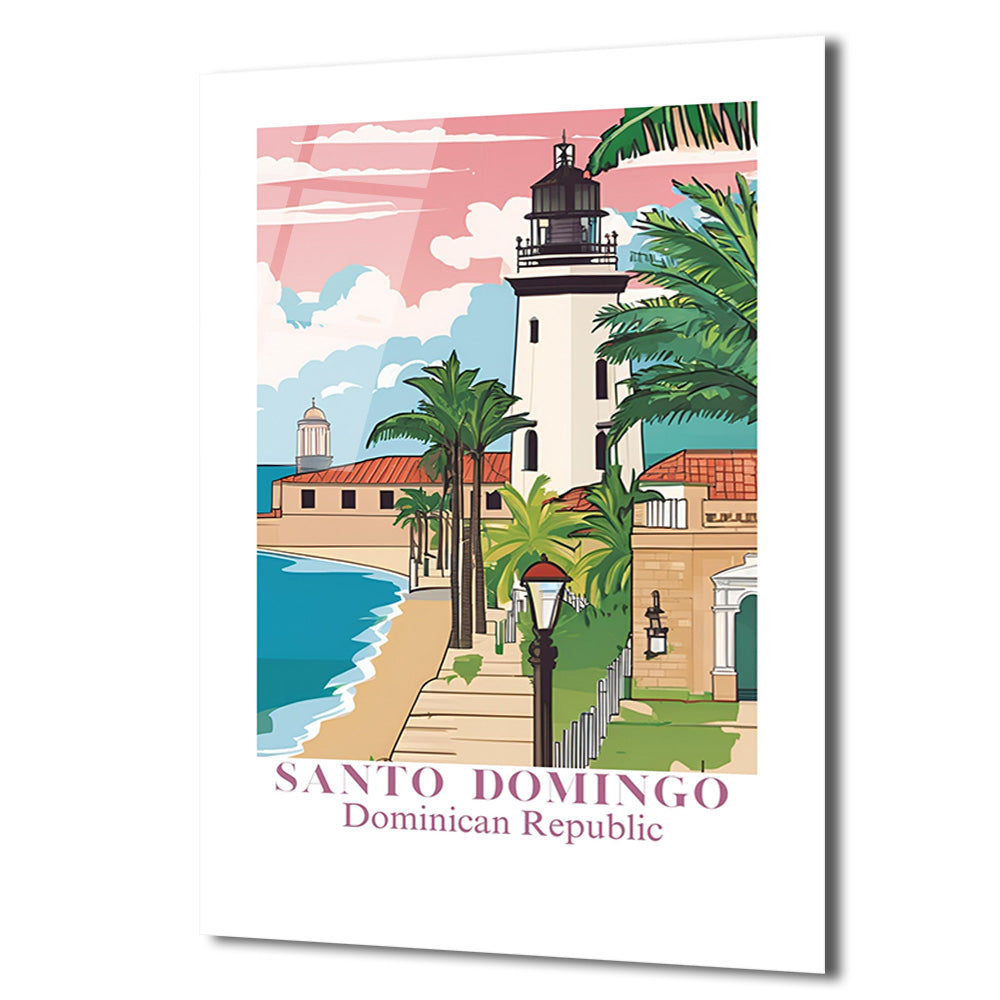 Santo Domingo Sahili Deniz Feneri Manzarası Cam Tablo