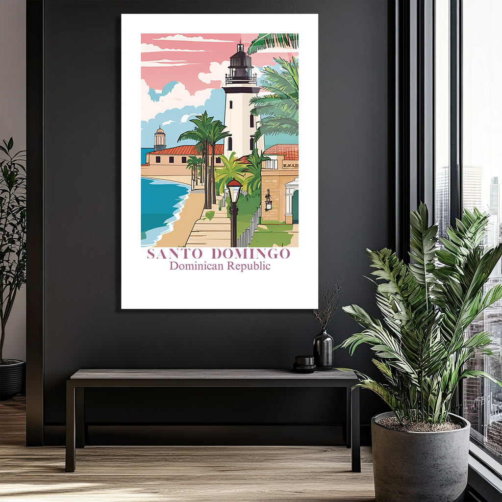 Santo Domingo Sahili Deniz Feneri Manzarası Cam Tablo