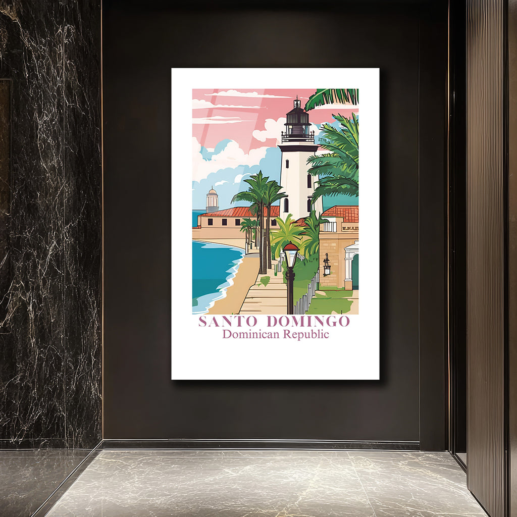 Santo Domingo Sahili Deniz Feneri Manzarası Cam Tablo