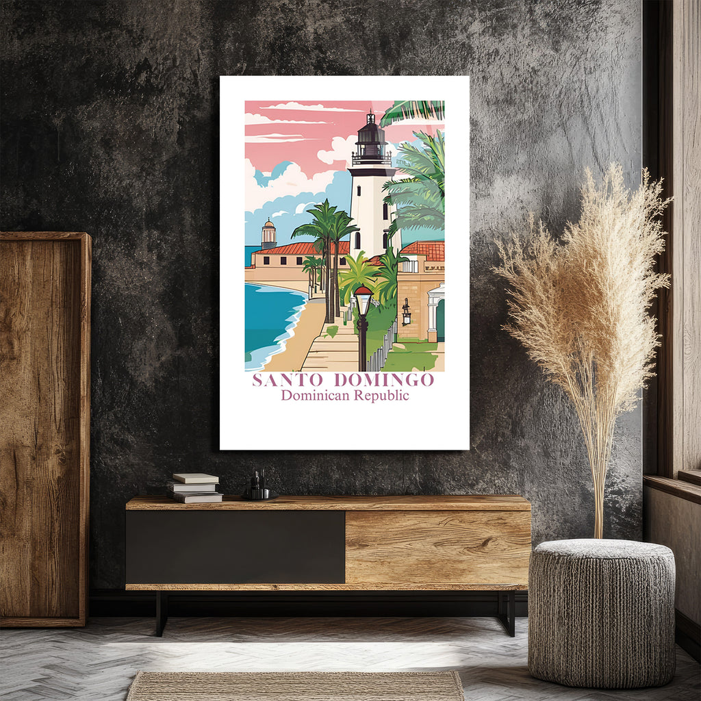 Santo Domingo Sahili Deniz Feneri Manzarası Cam Tablo