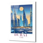 Dubai Şehir Manzarası Modern Temalı Lüks Cam Tablo