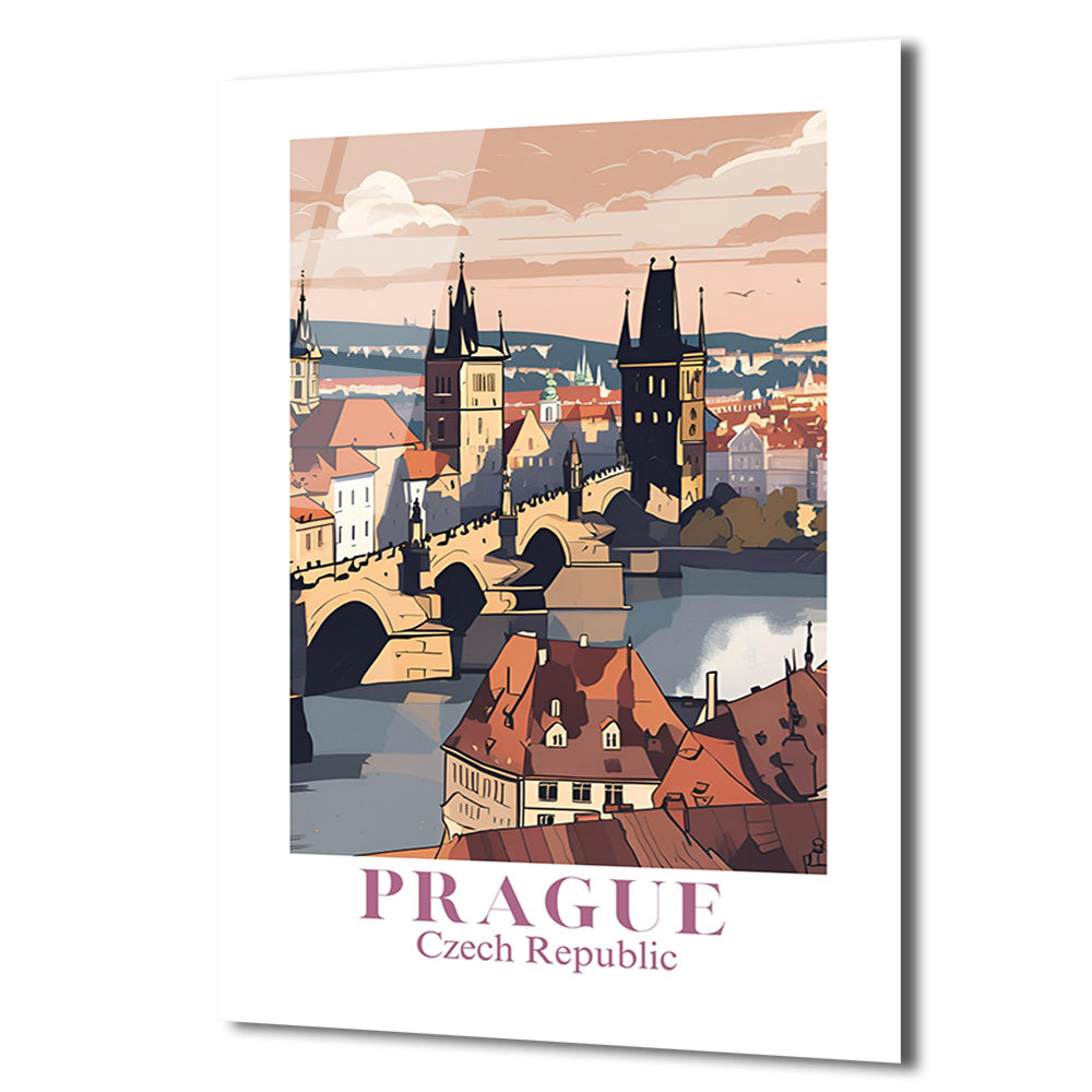 Prag Karl Köprüsü Modern Seyahat Temalı Cam Tablo