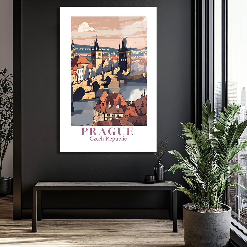 Prag Karl Köprüsü Modern Seyahat Temalı Cam Tablo