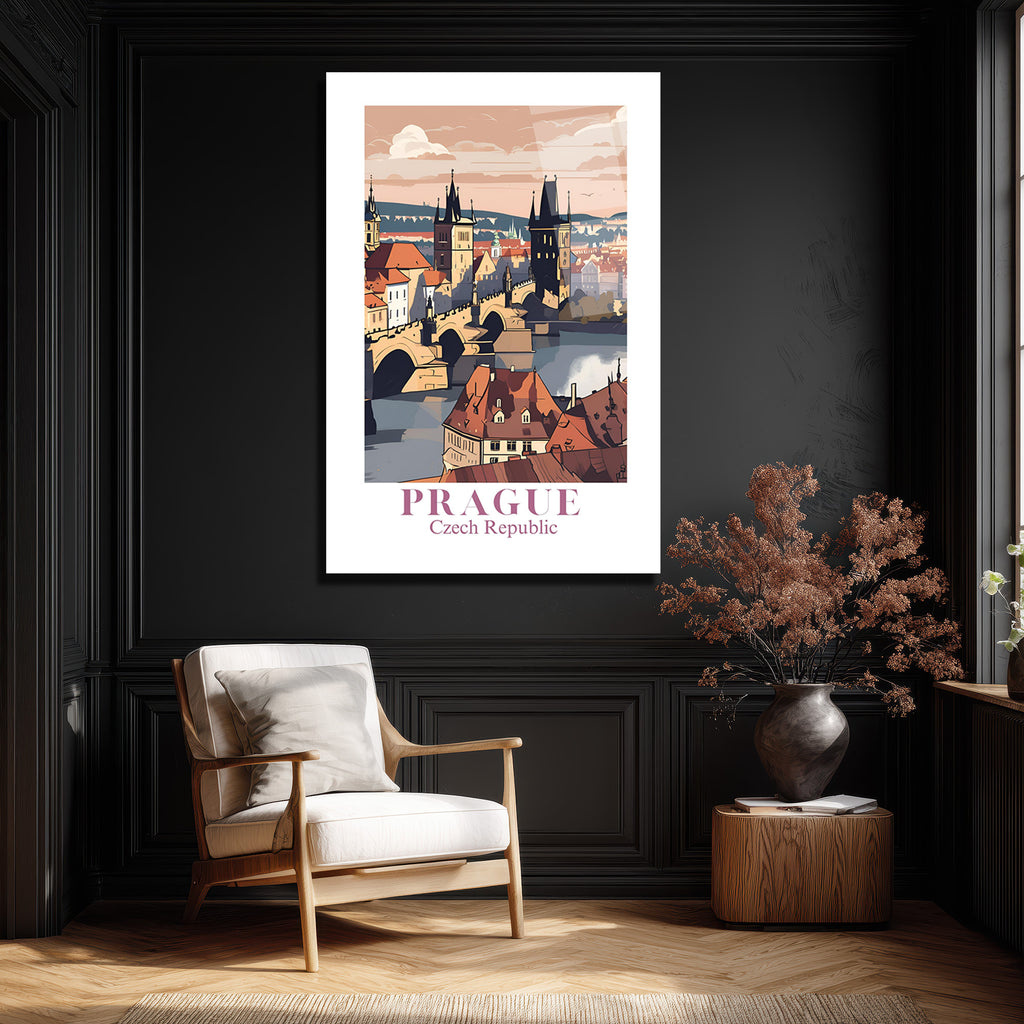 Prag Karl Köprüsü Modern Seyahat Temalı Cam Tablo