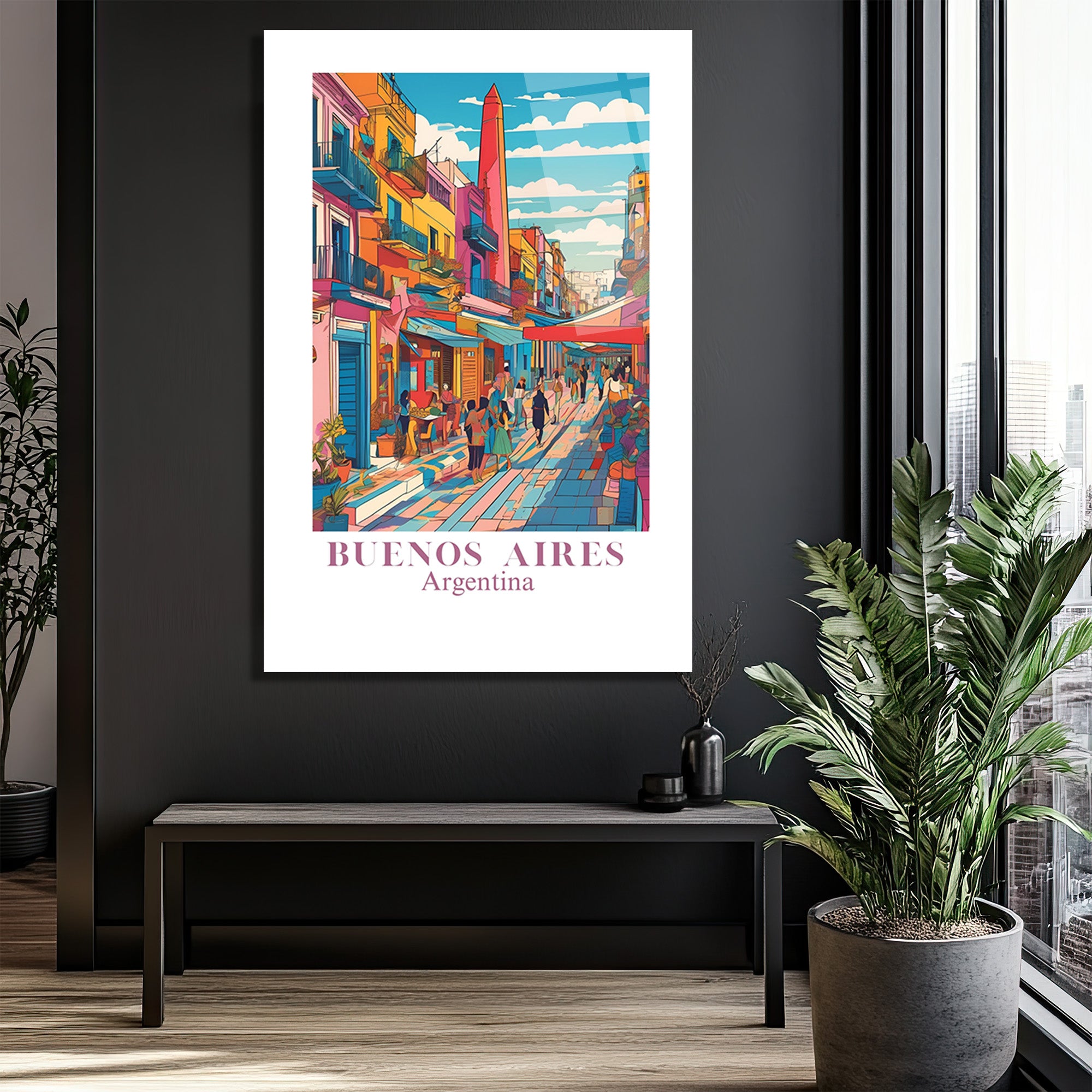 Buenos Aires Pop Art Şehir Manzarası Cam Tablo