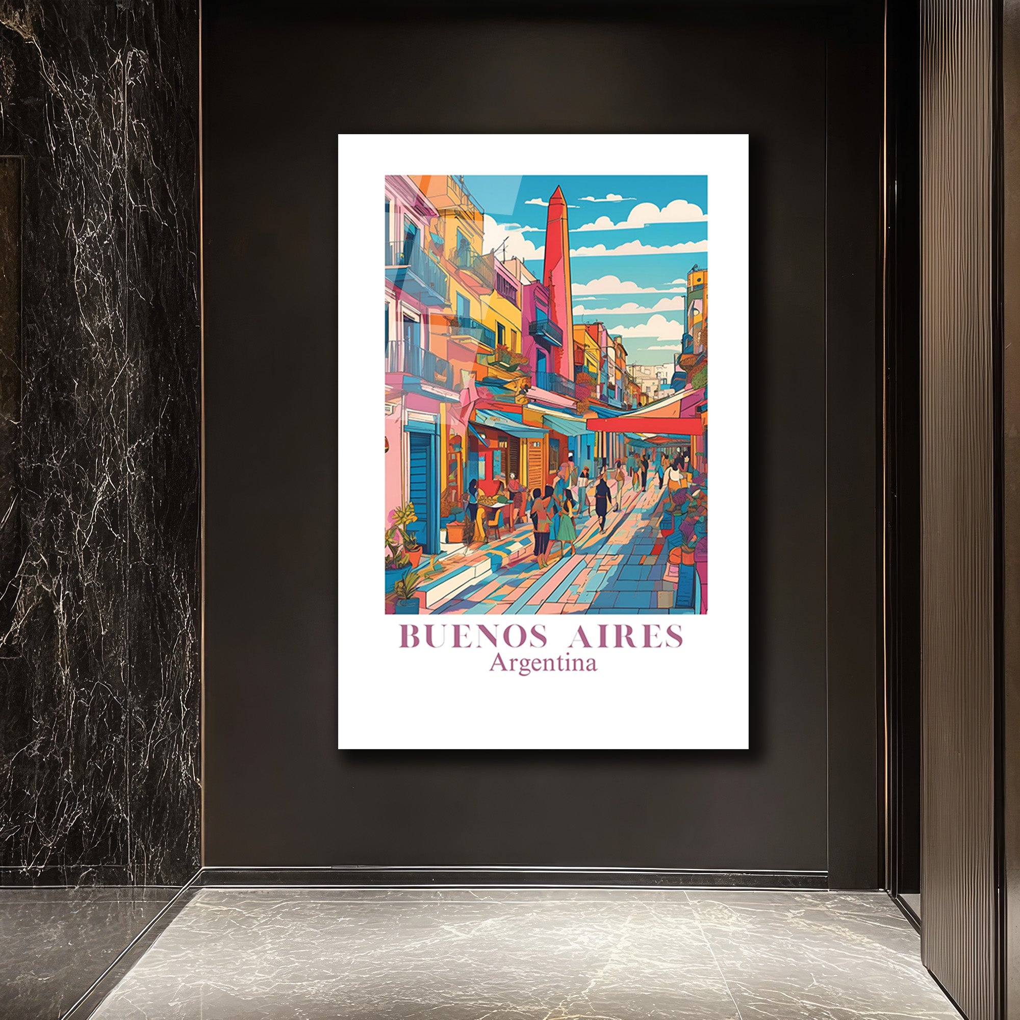 Buenos Aires Pop Art Şehir Manzarası Cam Tablo