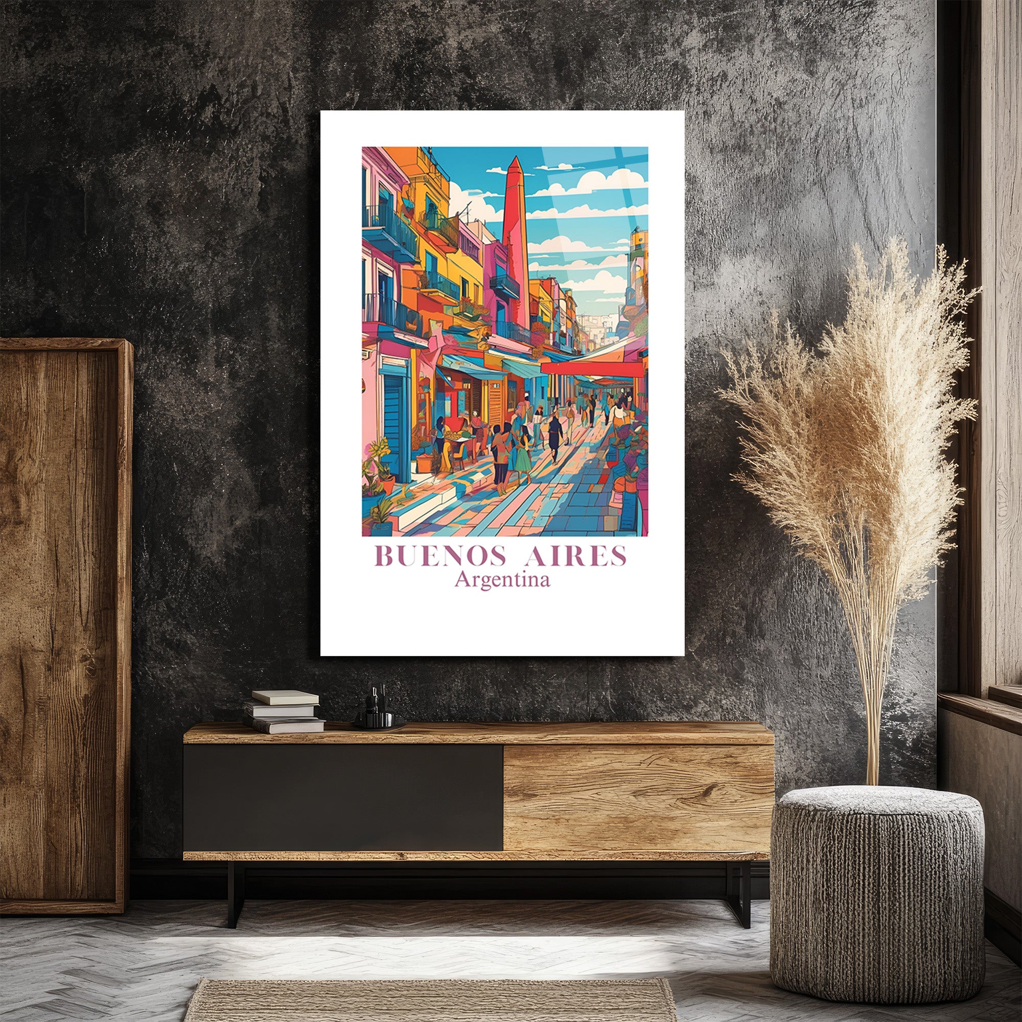 Buenos Aires Pop Art Şehir Manzarası Cam Tablo
