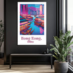 Hong Kong Neon Işıltısı Cam Tablo - Şehir Manzarası