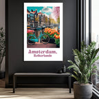 Amsterdam'ın Büyüsü: Bisiklet ve Laleler Cam Tablo
