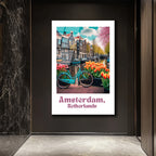 Amsterdam'ın Büyüsü: Bisiklet ve Laleler Cam Tablo