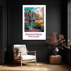 Amsterdam'ın Büyüsü: Bisiklet ve Laleler Cam Tablo