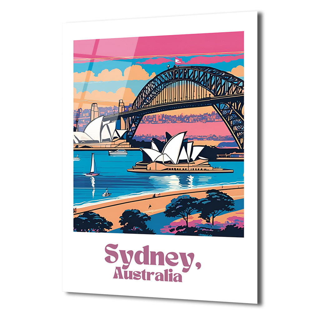 Sydney Manzaralı Modern Cam Tablo – Avustralya Seyahat Sanatı