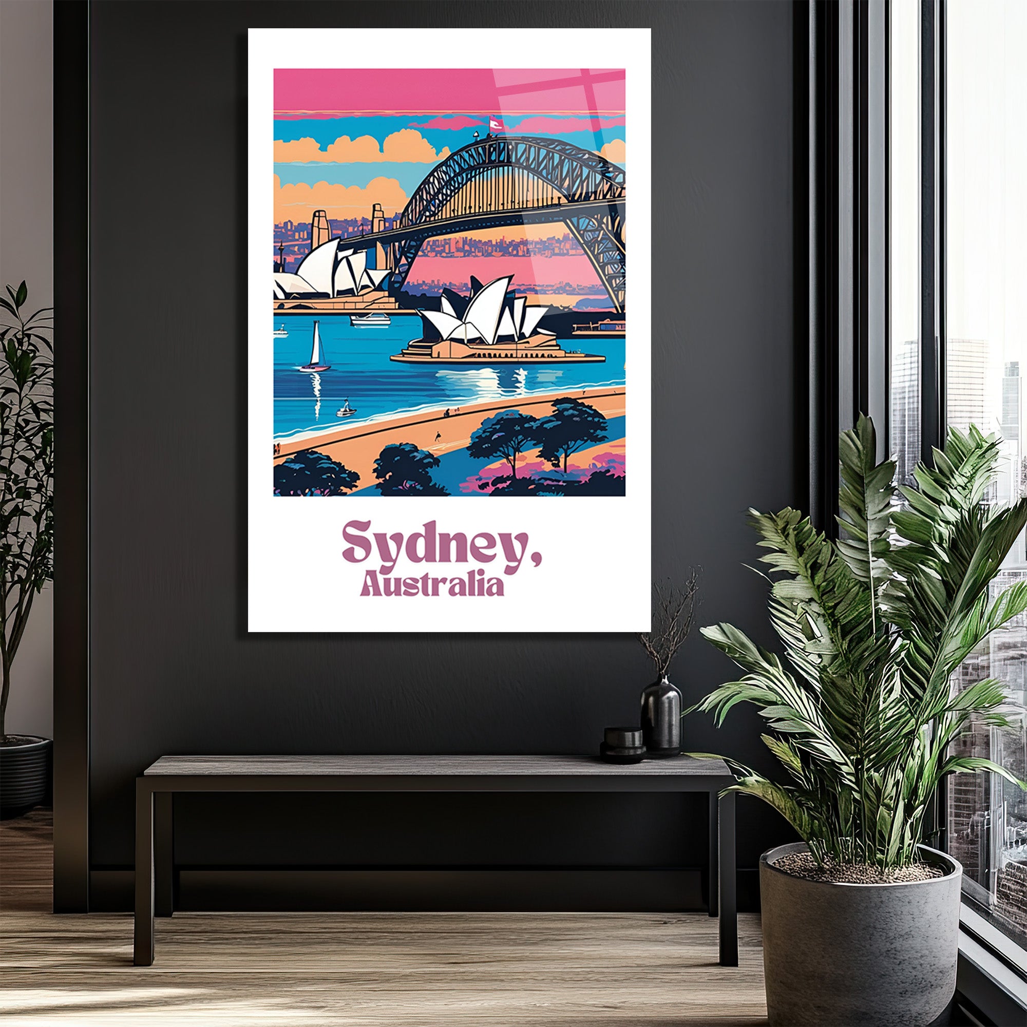 Sydney Manzaralı Modern Cam Tablo – Avustralya Seyahat Sanatı
