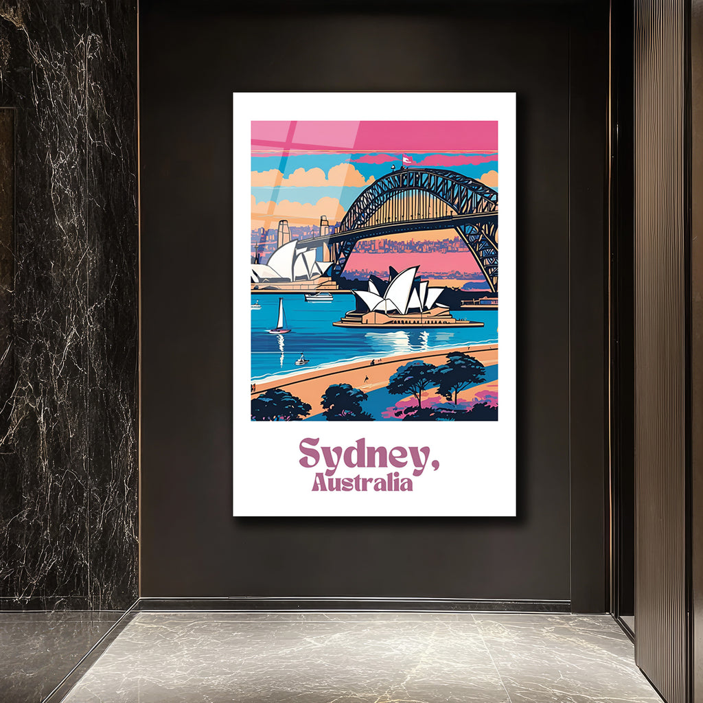 Sydney Manzaralı Modern Cam Tablo – Avustralya Seyahat Sanatı